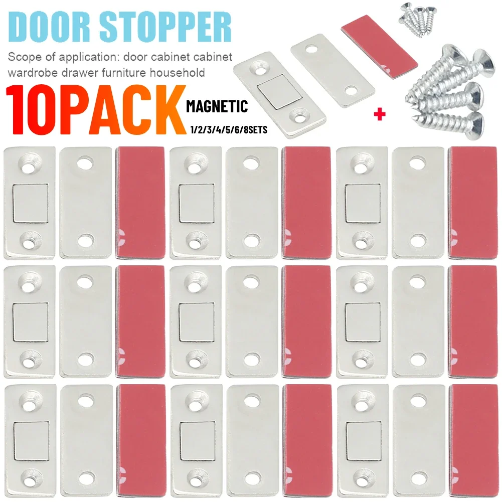 1-10 Sets  Magnetic Cabinet Catches Door Stops Magnet Invisible Soft-Catch Ultra-Thin Anti-Rust Door Magnet with Screw for Home