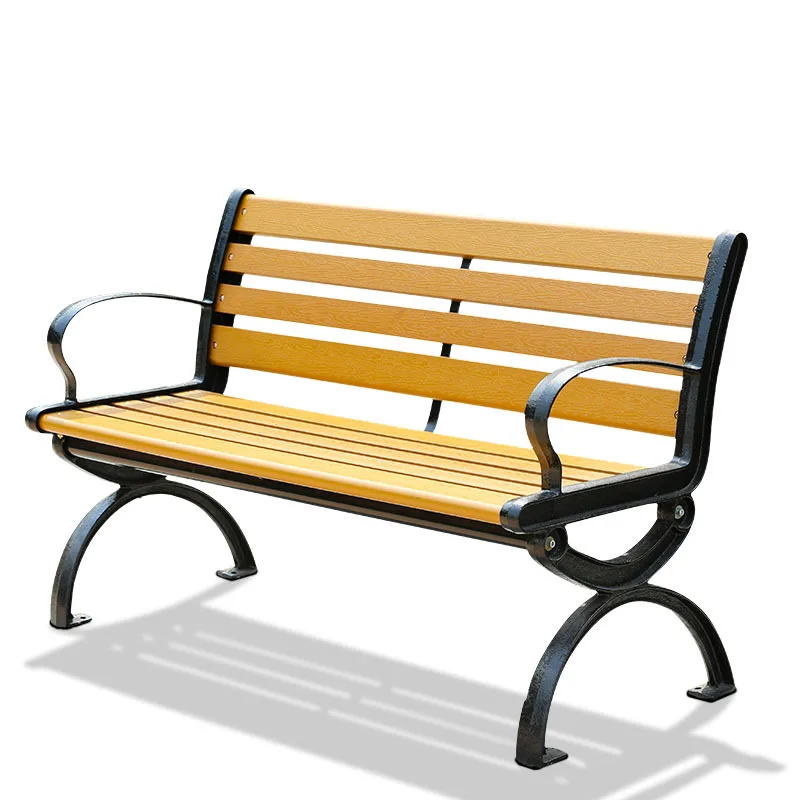 

Outdoor garden plastic wood anti-corrosion park long seat cast iron double backrest folding rest bench bench
