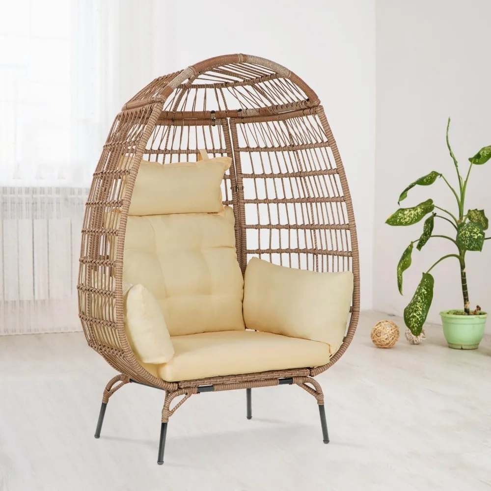 מסגרת פלדה לכיסא ביצה גדולה לפנים ולחוץ, התקנה פשוטה עם 4 כריות נוחות לפטיו גינה סלון