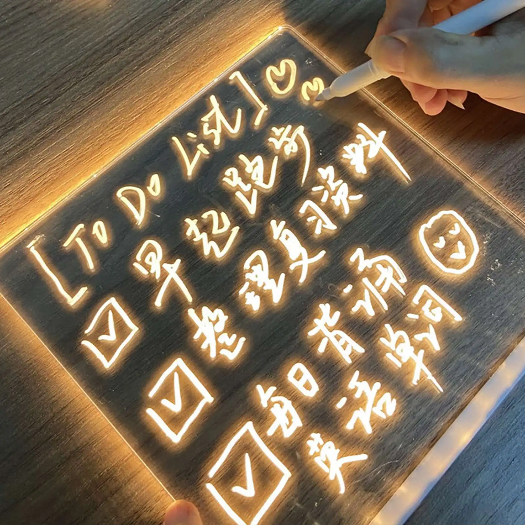 A34M-LED 아크릴 메시지 보드 라이트 USB 발광 드로잉 보드 메모 브래킷 포함 어린이 선물, 20X20CM
