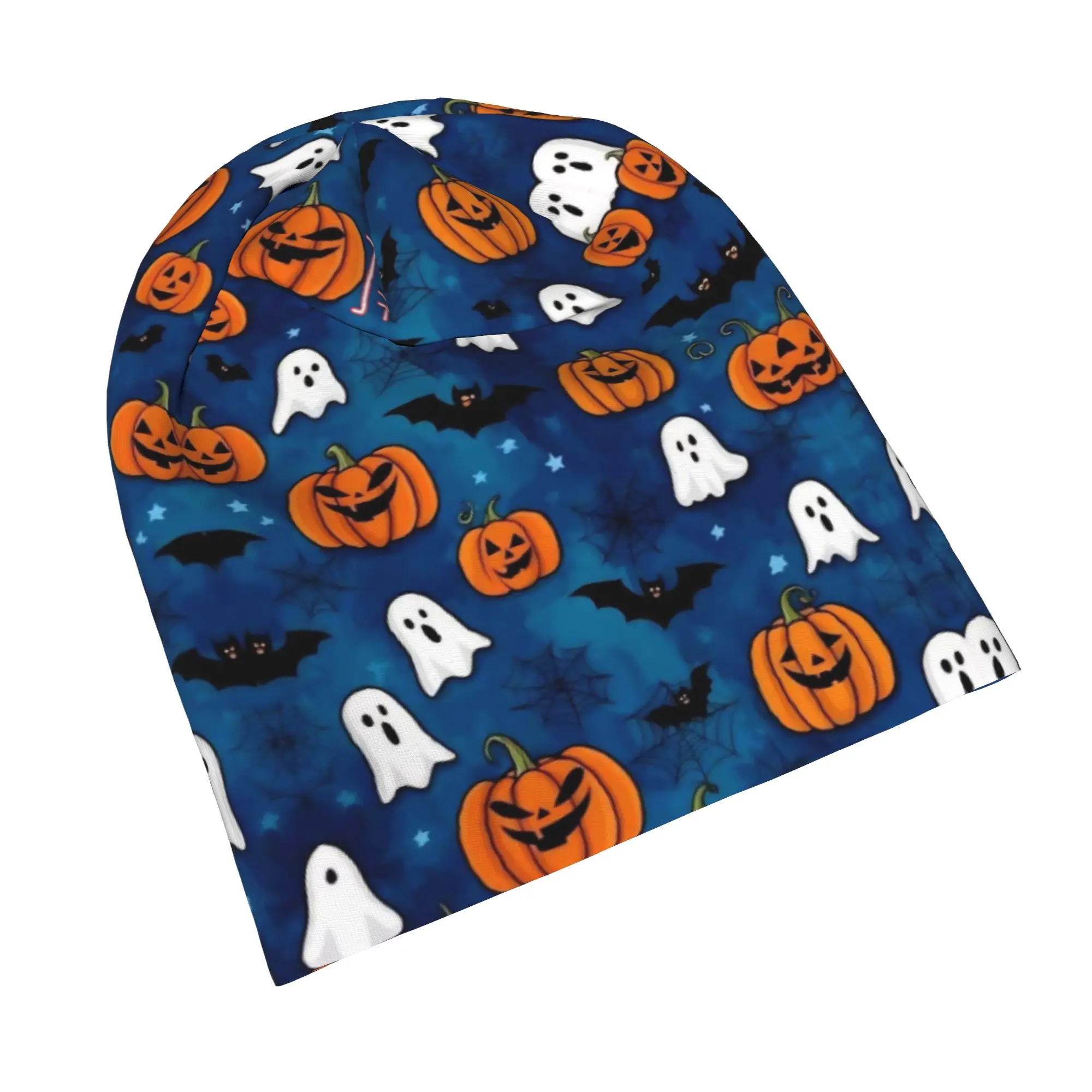 Quick Dry Halloween Ghost Pumpkin Spooky Trick Or Treat Witch Slouchy Beanie for Men Women Climbing Skull Cap