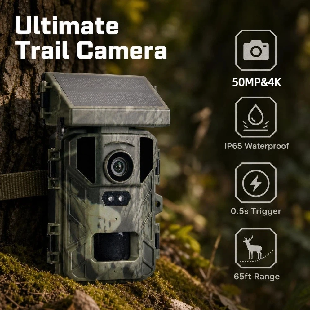 Hunting Outdoor Camera - 屋外用トレイリングカメラ 50MP 4K ソーラー式 ハンティングカメラ 野生動物監視