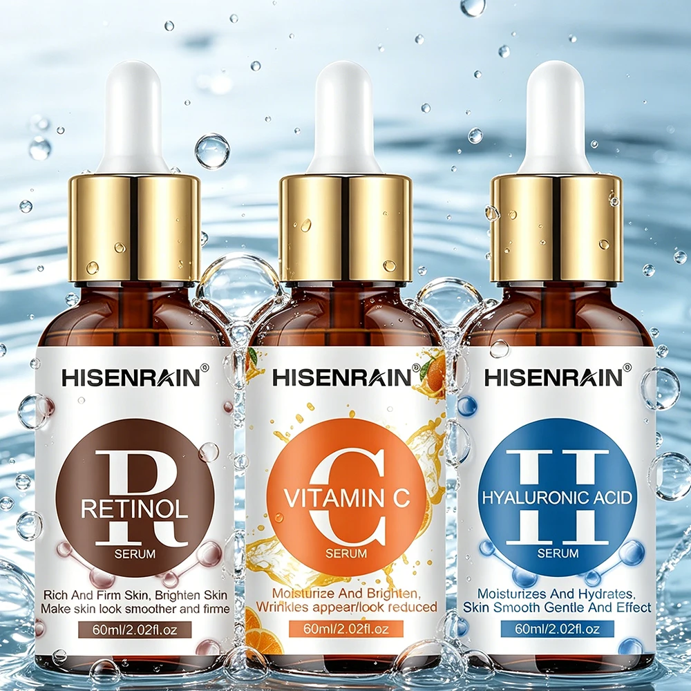 HISENRAIN Retinol, Vitamin C, and Hyaluronic Acid Serum Set – A Thoughtfully Curated Skincare Gift for Radiant, Healthy-Looking.