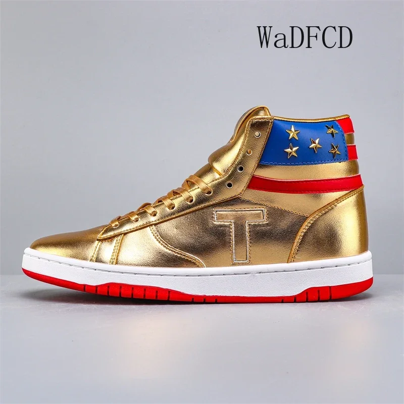 High Top Golden Sneaker Plus Size 45 46 47 Men Designer Board Shoes Fashion Casual Split Leather Height Increased Platform Shoes