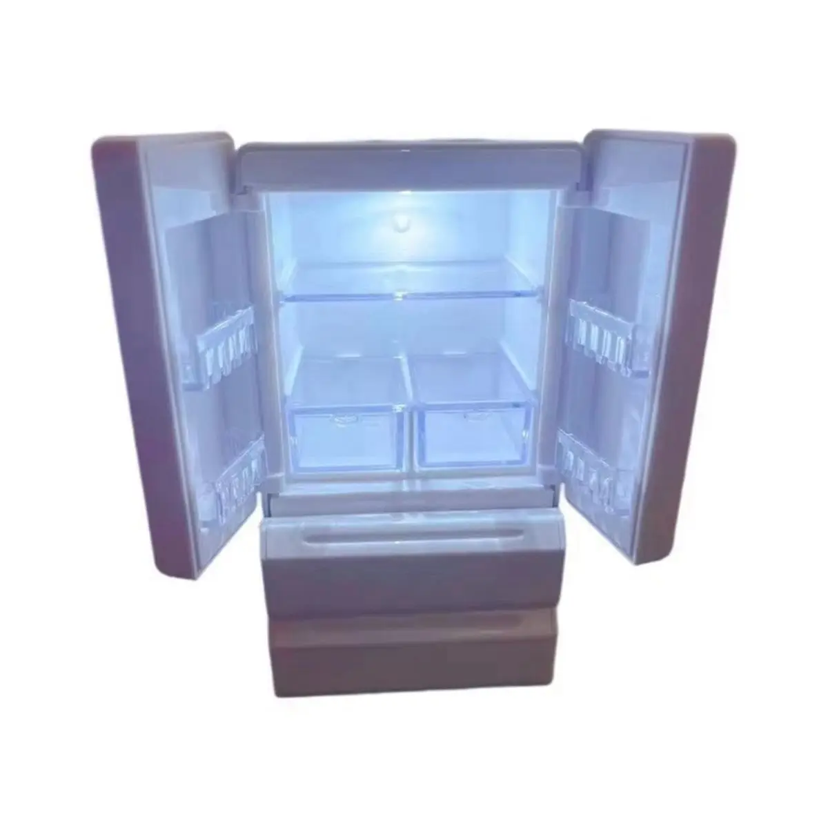 Compatible Light-Up Mini Double-Door Refrigerator 1:12 Scale Dollhouse Fridge, LED Miniature Kitchen Appliance Model