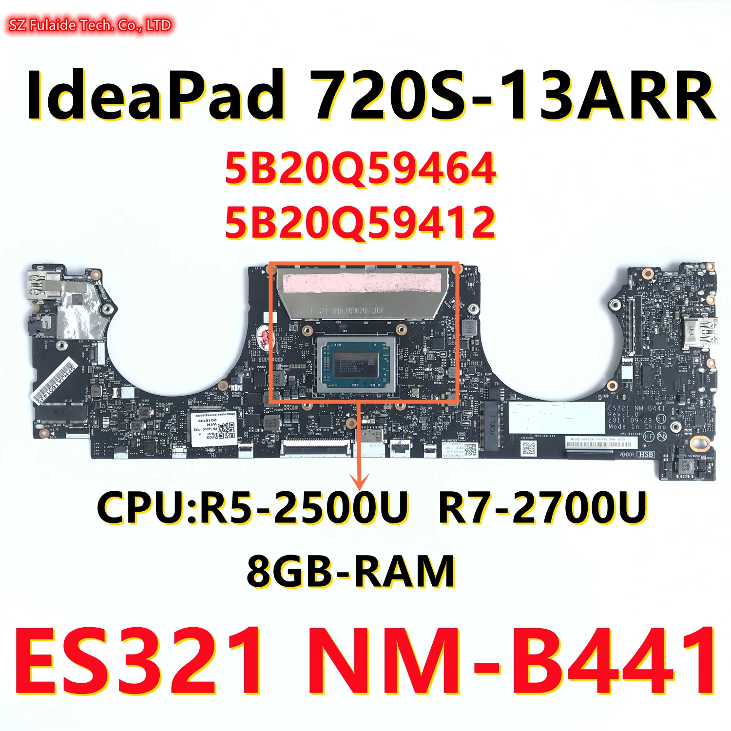 Es321 NM-B441 para a placa-mãe do portátil de lenovo ideapad 720s-13arr com ryzen 5 R5-2500 R7-2700 cpu 8gb-ram fru: 5b20q59412 100% teste