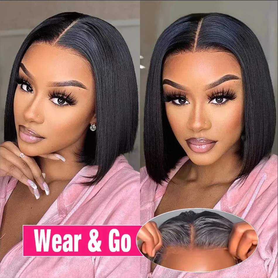 Wear And Go Glueless Wig Lace Front Human Hair Wigs Short Bob Straight 13x4 HD Transparent Lace Frontal Wig 100% Human Hair Sale