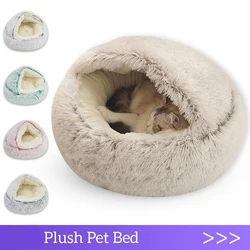 Lettino per gatti Materasso per animali domestici Caldo morbido peluche Letto per animali domestici con copertura Rotondo Gatto Cane Nido per dormire Grotta per cani di piccola taglia Gattino