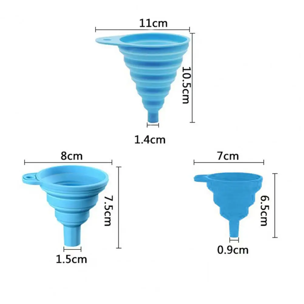 Hanging Storage Kitchen Funnels Foldable Kitchen Funnel Set 3pcs Silicone Collapsible Funnels Set Food Grade Kitchen Bottle