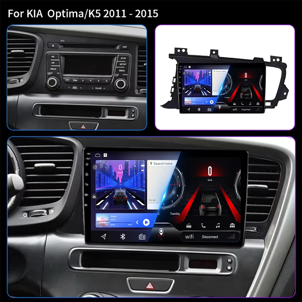 Android 16 Wireless carplay For Kia K5 Optima 2011-2015 Car Multimedia Player Bluetooth WIFI Navigation Touch Screen Display