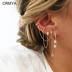 Crmya Chain Earrings for Women Gold-plated Zirconia Hoop Stud Dangle Earring Women Vacation and Party Jewelry Accessories