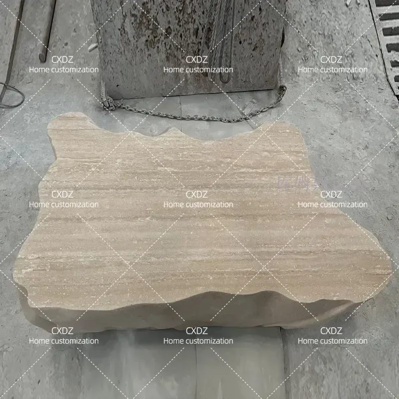 Natural Travertine Coffee Table Retro Cave Stone Tea Table with Broken Effect Light Luxury Style for Living Room Furniture