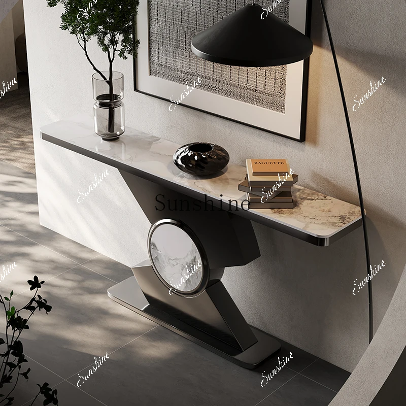 The entrance door is facing the entrance platform, light luxury and high-end sense, modern simple entrance, rock slab case aisle
