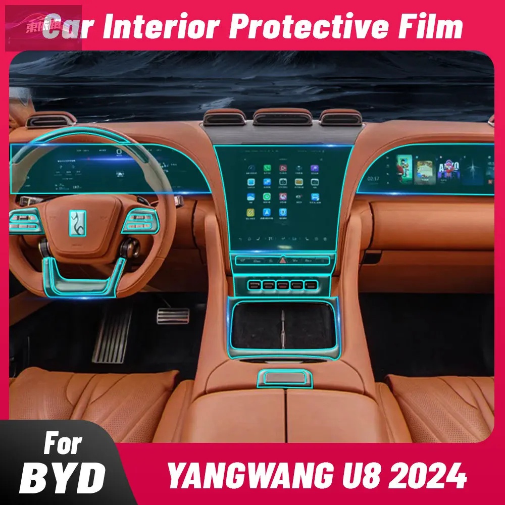 

Anti-scratch Car Interior For BYD YANGWANG U8 2023 2024 Center Console Media Dashboard Navigation TPU Protector Film Sticker PPF