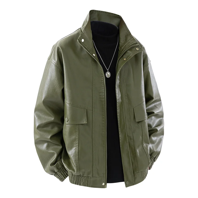 Men Simplicity Casual Solid Tops Spring Autumn Lapel Comfort Windproof Coat New Fashion Loose Versatile Leather Jacket Men
