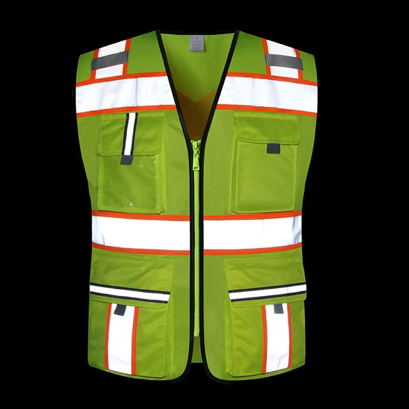 Surveyor Safety Vest With Pockets For Men High Visibility Safety Vests With Reflective Straps Hi Vis Workwear Vest Zipper Front