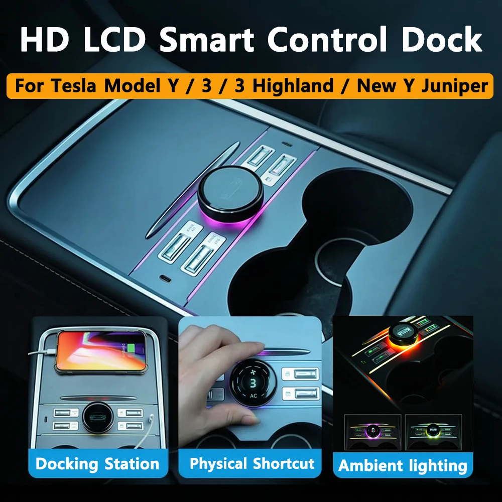 Bouton de commande physique intelligent LCD pour siège passager, chargeur rapide USB Type-C pour Tesla Model Y 3 New Y Juniper