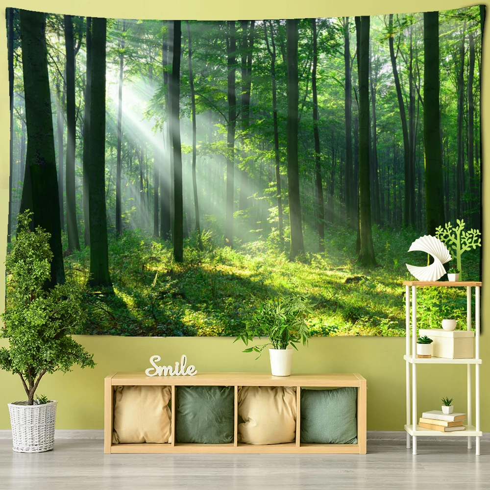 

Green Bamboo Forest Nature Tapestry Design Wood Grain Tapestry Forest Wall Hanging Living Room Decoration Home Decor Tree Wall