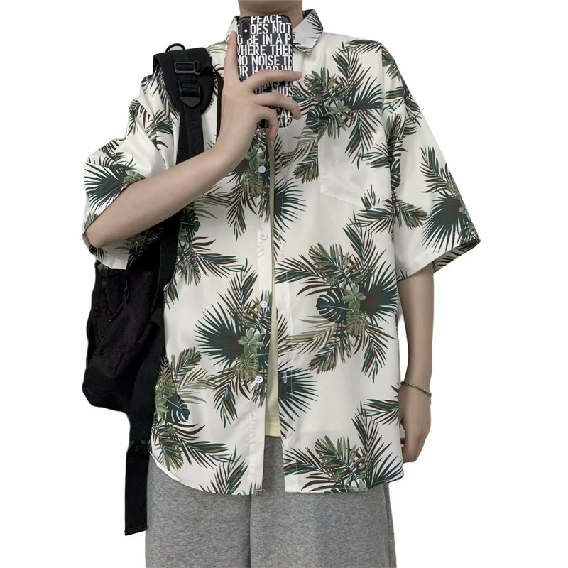 Casual Hawaiian Retro Floral Print New Men Summer Short Sleeve Shirt Sunshine Beach Streetwear Oversized Men\'s Vintage Cothes