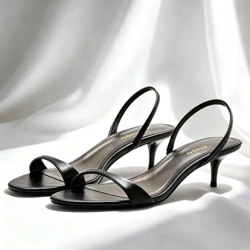2026 Summer Sexy Open Toe High Heel Sandals for Women Fashion Round-Toe Slingback Heels Comfortable Kitten-Heel Designer Sandals