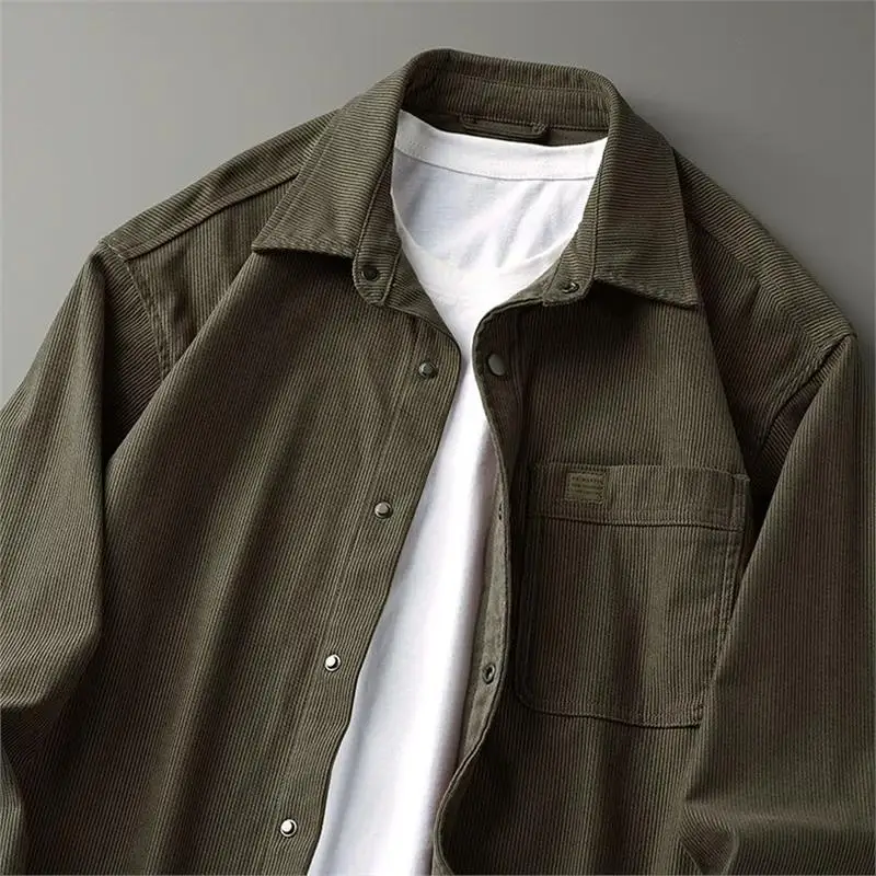 Autumn Winter Corduroy Long Sleeve Shirt Casual Loose Multi Pocket Workwear Vintage Wear Resistant Jacket Outdoor Coat for Men