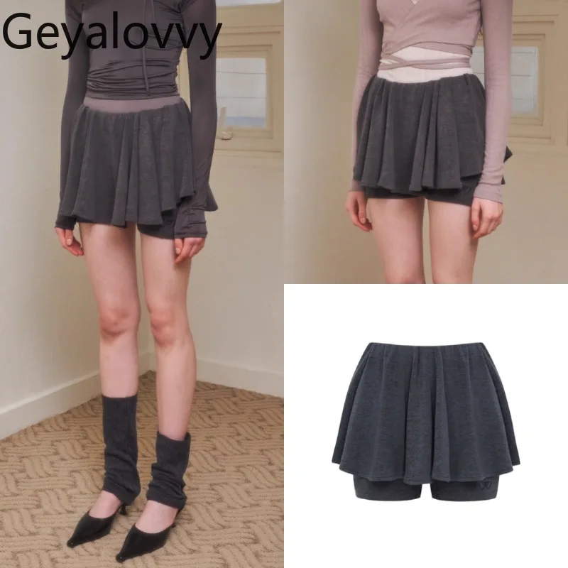 

Summer New Versatile Solid Color Short Skirt Korean Niche Sweet Girl Retro A-Line Flared Half Skirts Shorts Pink T-shirt