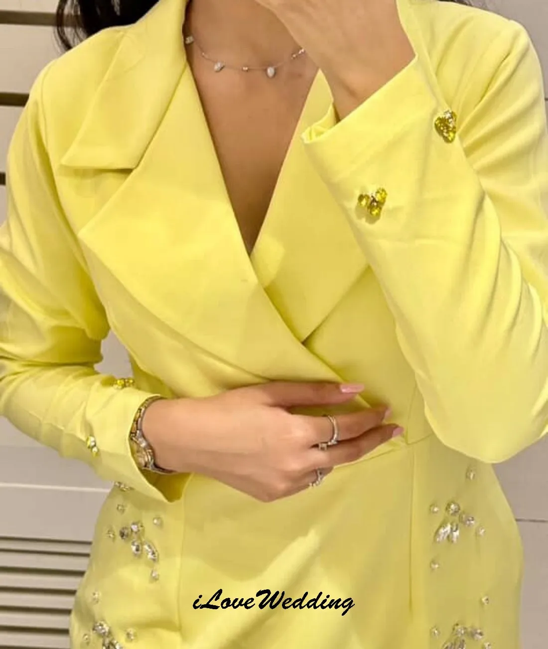 Personalizado amarelo elegante vestidos de noite curtos 2025 manga longa vestido de festa de casamento para mulher a linha vestidos formais para mulher