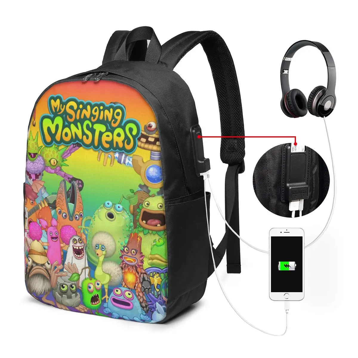 My Singing Monster Cartoon Backpack Travel Notebook Bag Computer College Student School Bag Laptop Shoulder Bags for Men Women