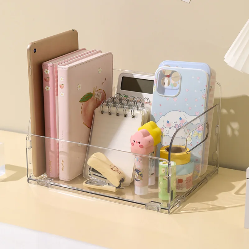 INS Acrylic Transparent Bookshelf Cosmetics Jewelry Stationery Snacks Folding Storage Box School Office Stationery Shelves