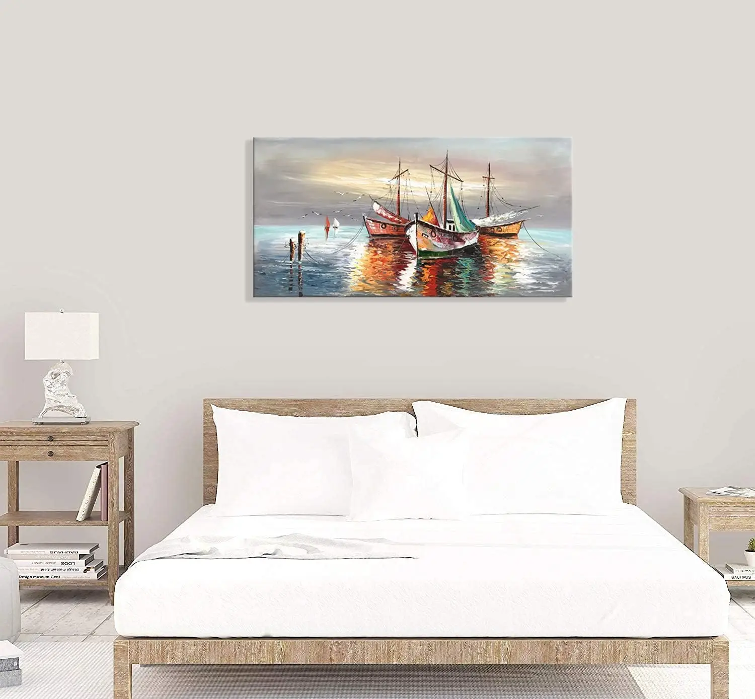 Abstract Sailboat Oil Art Copy Contemporary Oil Painting on Canvas Large Wall Art Fishing Boat Artwork Living Room Wall Decor