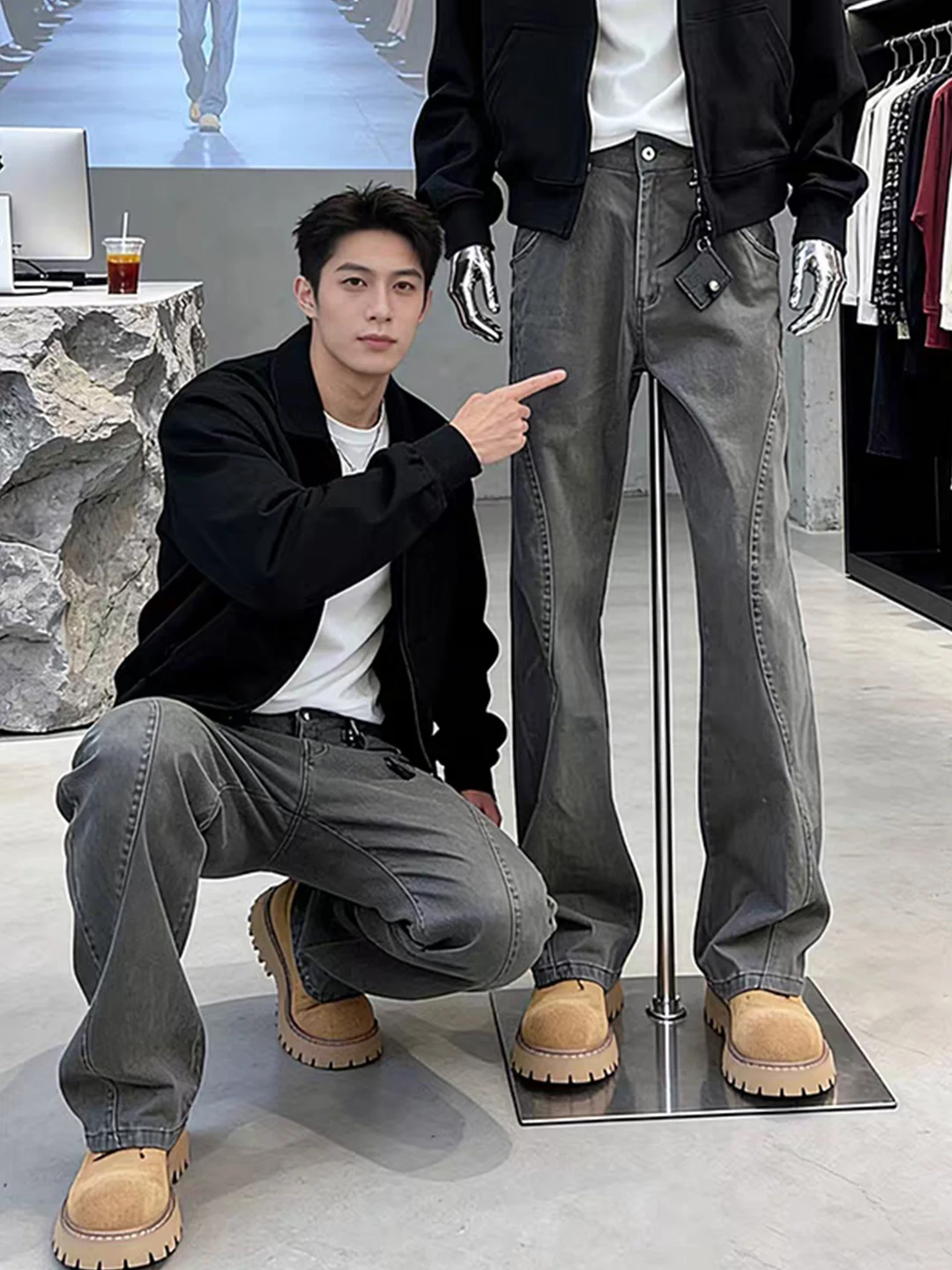 

ey Waed Cotton Men's Spring American Retro Slim Straight Workwear Jeans Knife Casual Commute Straight Leg Trousers