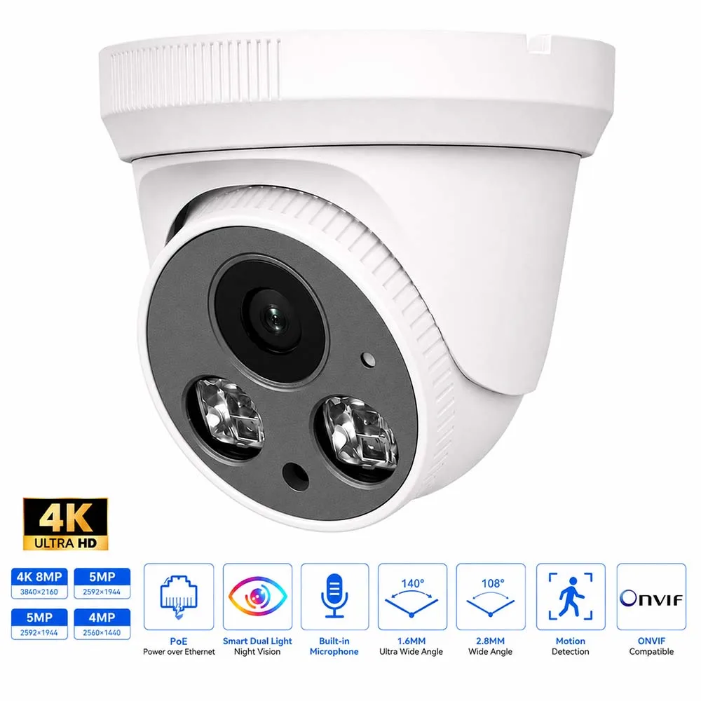 Ultra Wide Angle PoE IP Security Camera 4K 5MP 4MP Option Indoor Audio Color Night Vision 1.6mm/2.8mm CCTV Surveillance Camera