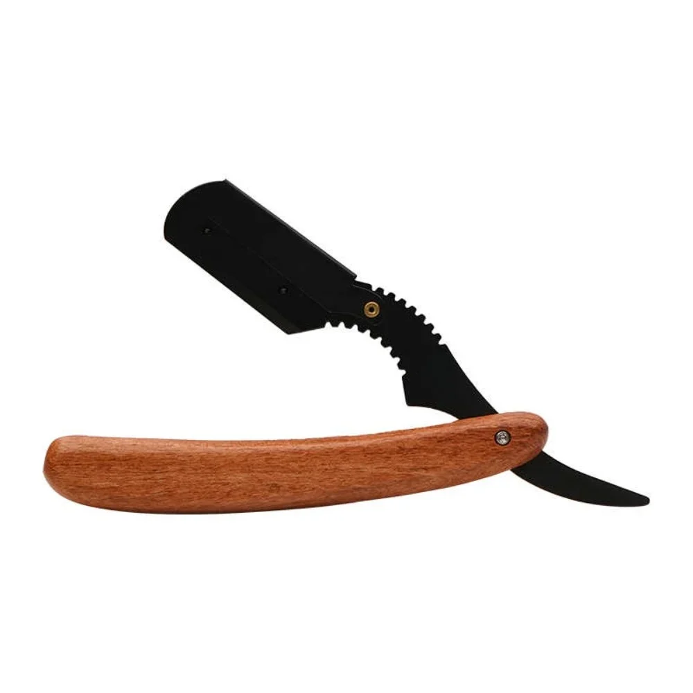 1 pz legno uomo rasatura strumenti da barbiere rasoio per capelli coltello da barba pieghevole supporto per rasoio dritto in acciaio inossidabile rasoio barba trimmer