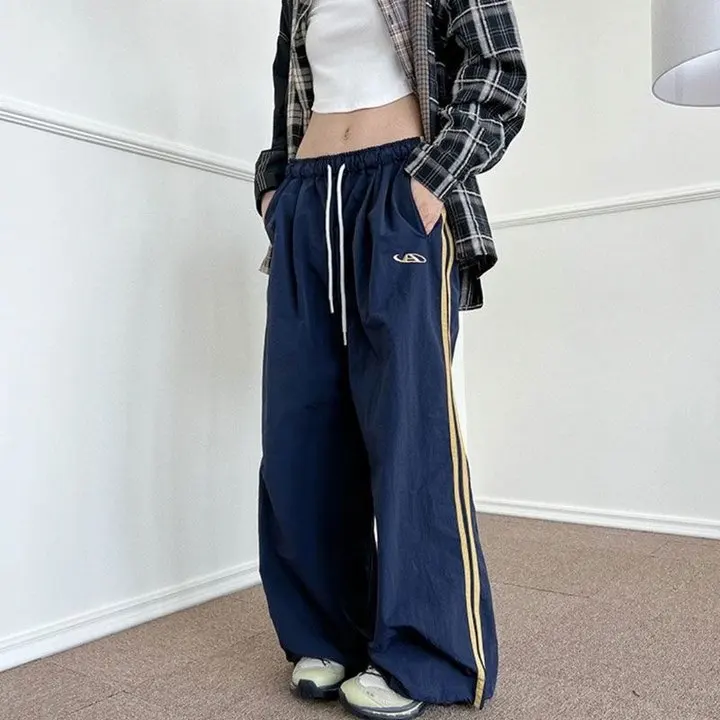 Y2K Vintage Track Pants Women Hip Hop Harajuku Streetwear Baggy Sweatpants Parachute Cargo Pants Wide Leg Trousers Casual