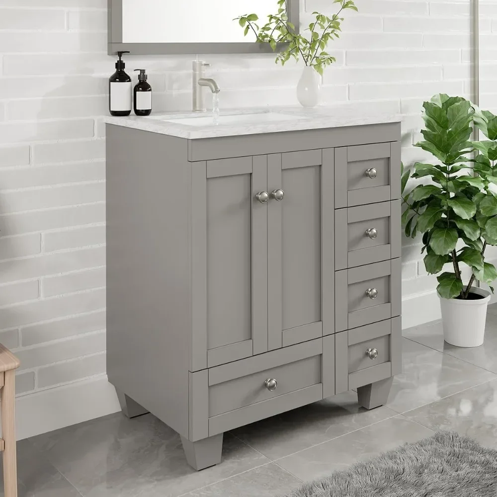 

Happy Bathroom Vanity with Sink, Gray Bathroom Vanities W/White Carrara Top,