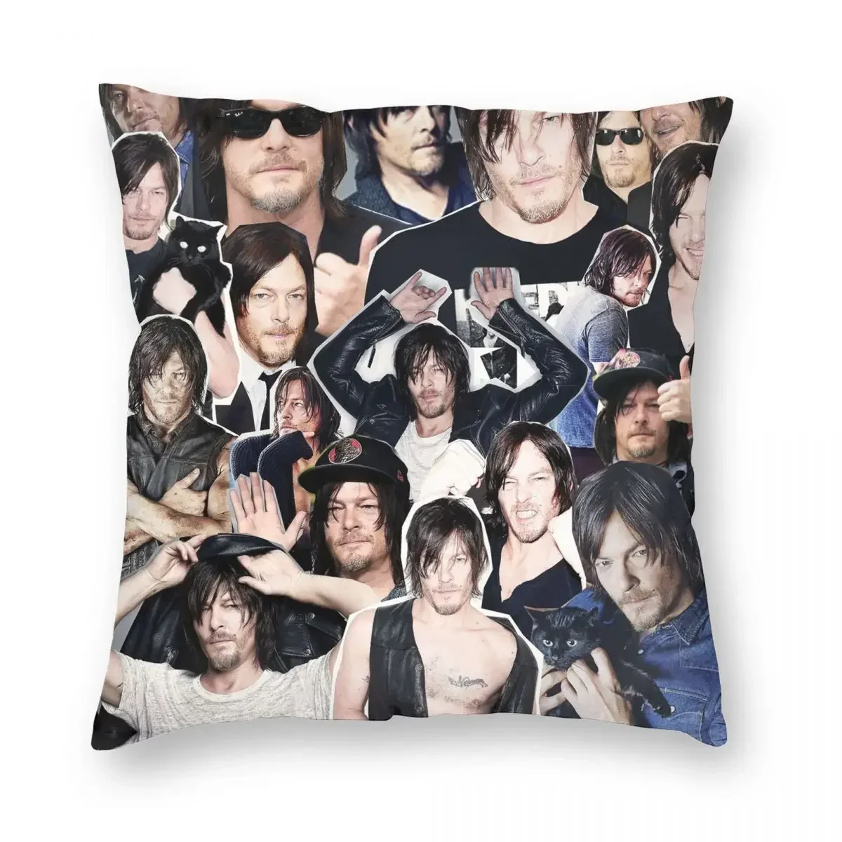 Norman Reedus Collage Square Pillowcase Polyester Pattern Zip Decor Sofa Cushion Cover 18