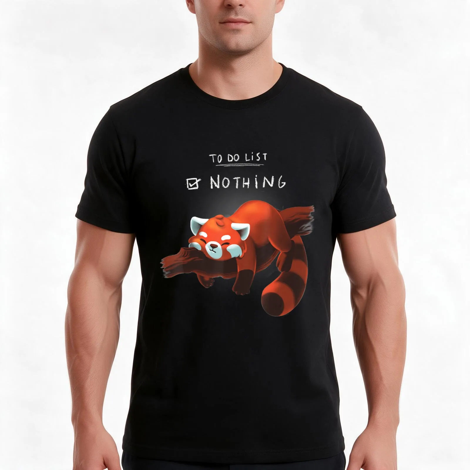 Red Panda Cute Lazy Animal To Do List T-Shirt, Summer Casual Cotton Tee, Oversized Streetwear Tops, Vintage Graphic Print