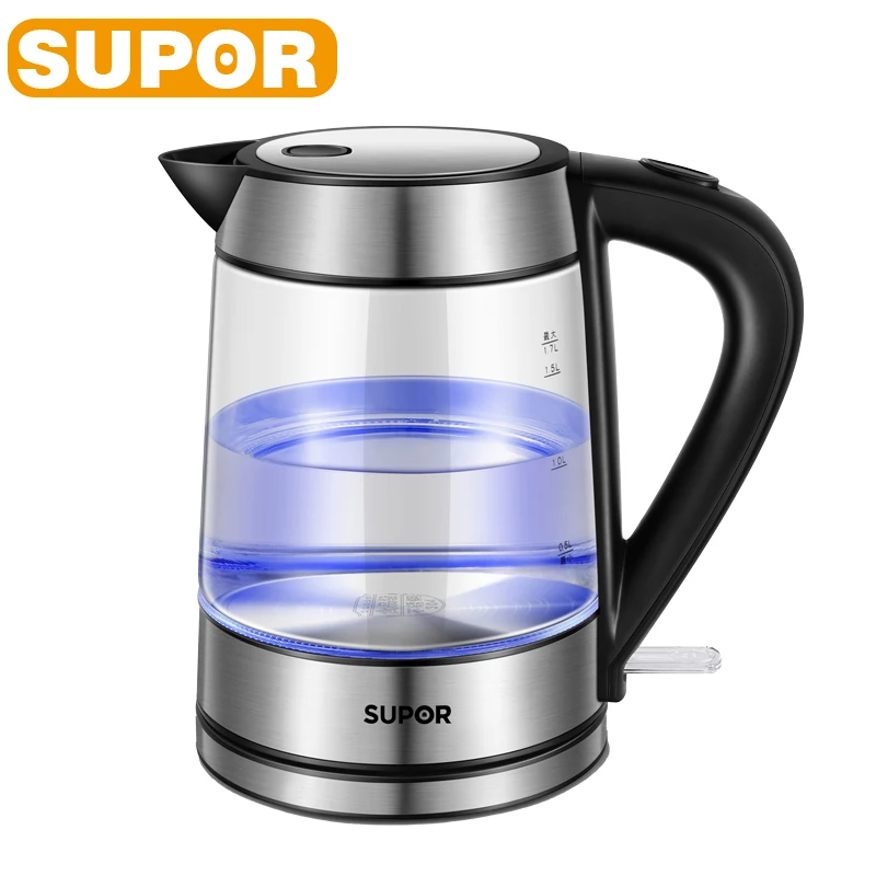 

SUPOR Portable Electric Kettle 1.7L High Borosilicate Glass Water Boiler 1800W Fast Heating Teapot Samovar For Home 220V