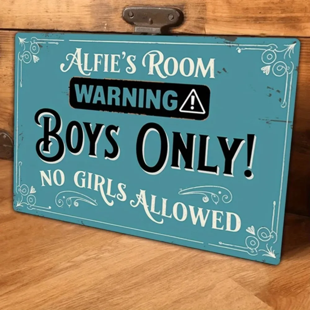 CIFbuy Stylish Blue Metal Door Plaque, Personalized Custom Boys Only No Girls Allowed Sign Kids Bedroom Home Decor