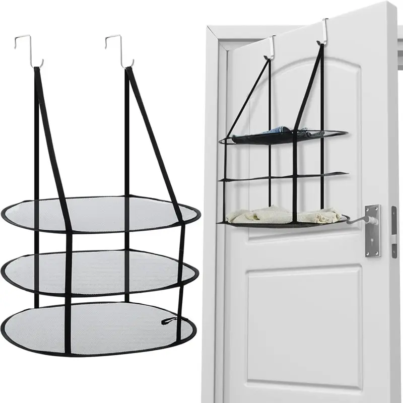 HLZS-2 Pcs 3 Tier Sweater Drying Rack Flat Over The Door Folding Drying Rack For Apartments A