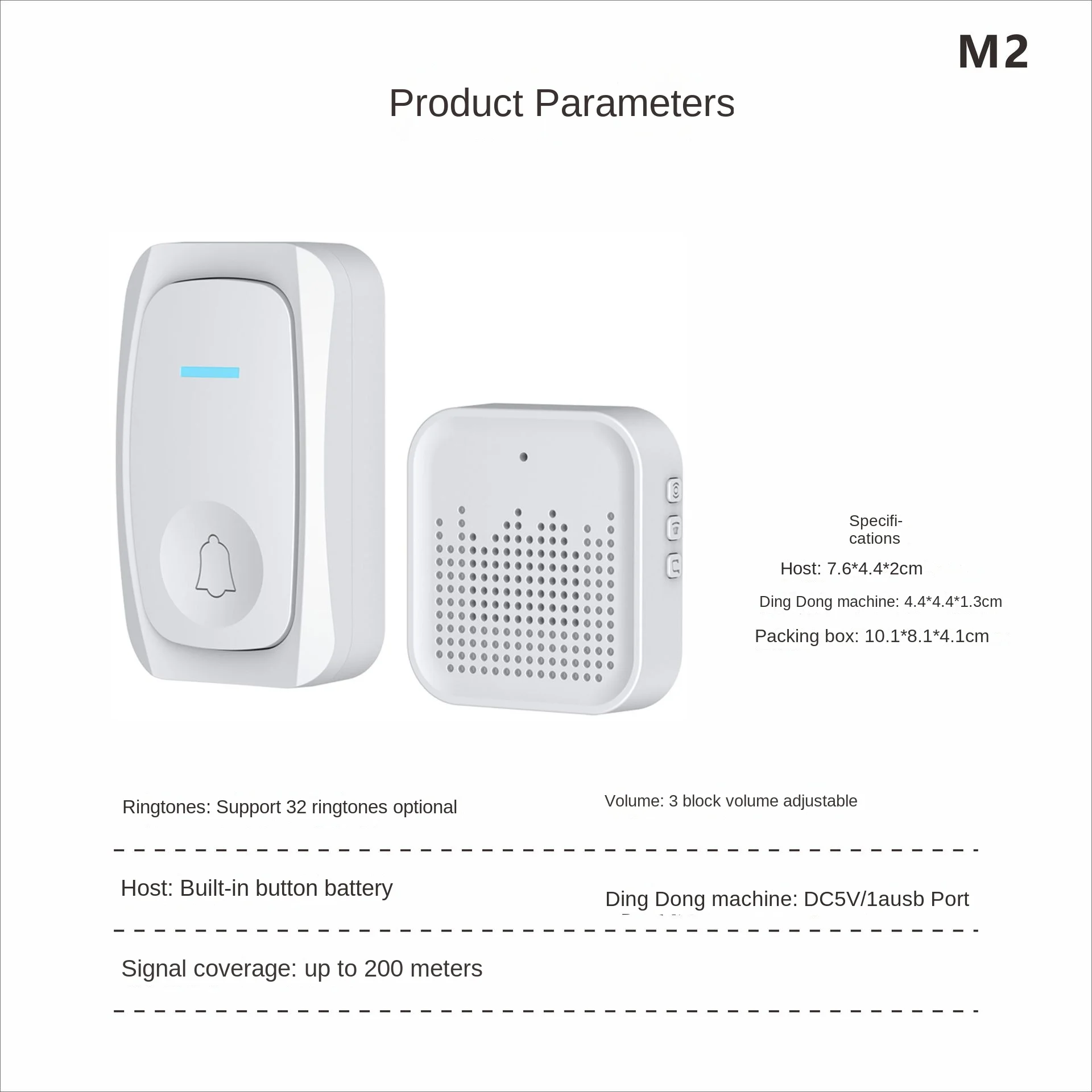 STLF  M2 Wireless Doorbell Home Low Power Consumption Intelligent Super Long Distance Waterproof USB Power Supply One Two