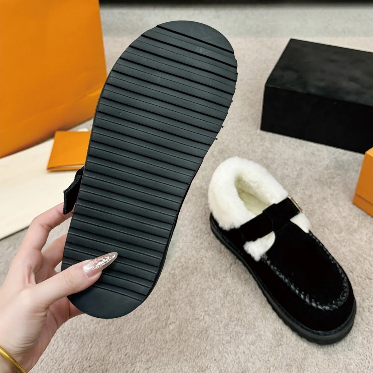 2026 High‑Quality Women Winter Slip‑On Shoes, Buckle Strap Fleece Collar Lined Warm Casual Footwear ch25081310