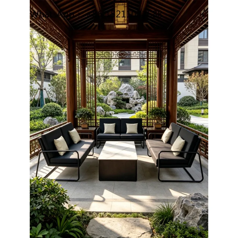 LLY Outdoor Leisure Sofa Table and Chair Combination Set Villa Courtyard Open-air Hotel Clubhouse Waterproof and Sunscreen