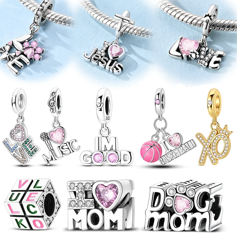 925 Sterling Silver Charms Basketball Music Love Mom Dog Beads Dangle Fit Original Bracelet DIy Jewelry Gifts