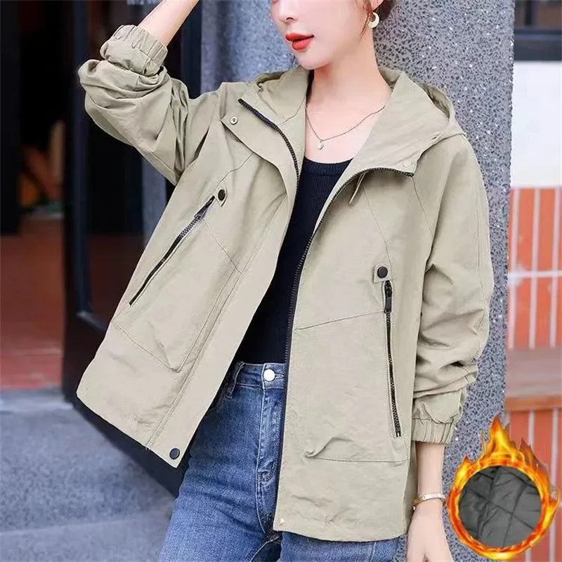 Windbreaker Jacket Women Spring Autumn 2025 New Fashion Coat Loose Casual Joker Outwear Temperament Hooded Short Overcoat Female