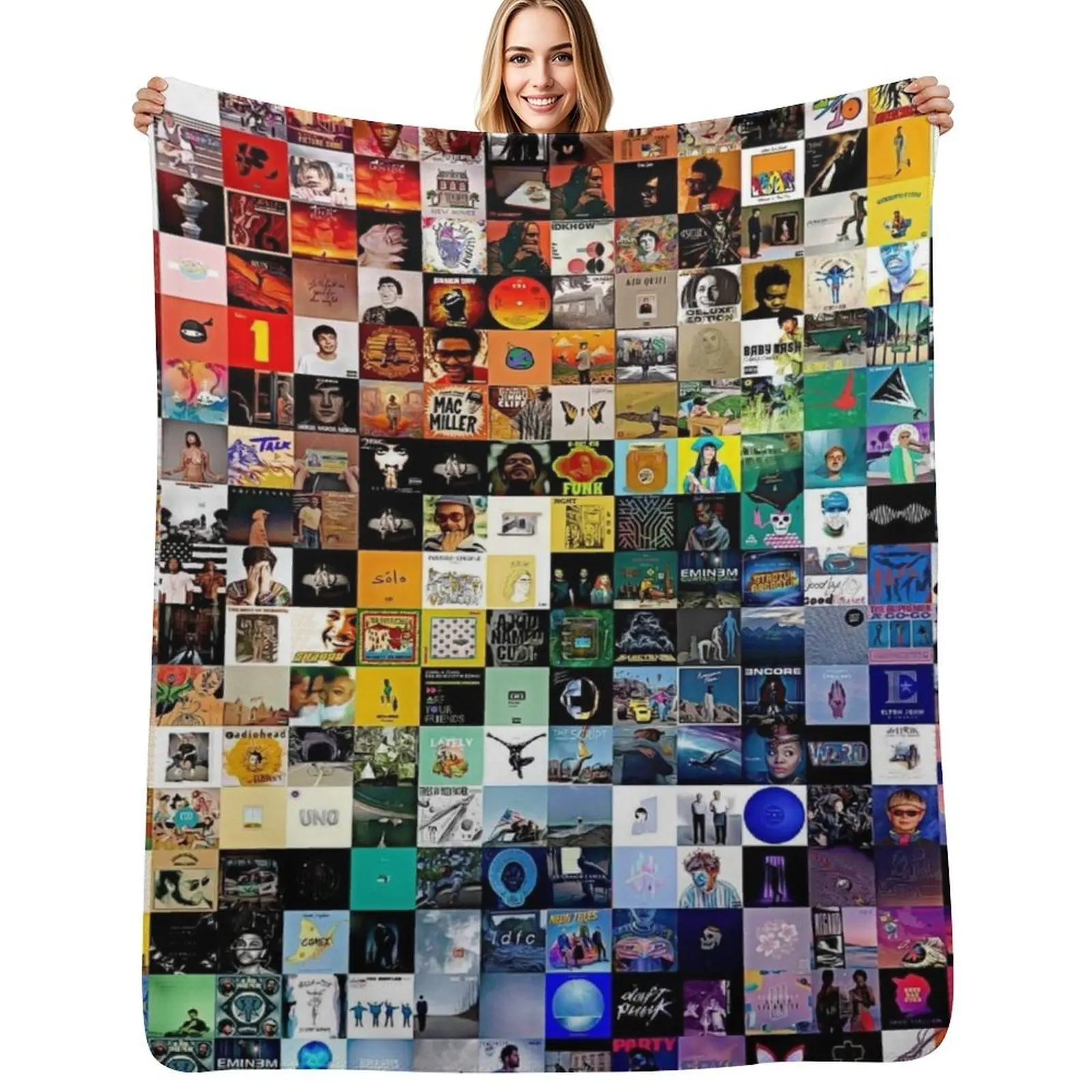 

Rainbow musical full album collage Throw Blanket Decoratives Shaggy Cute Plaid Blanket