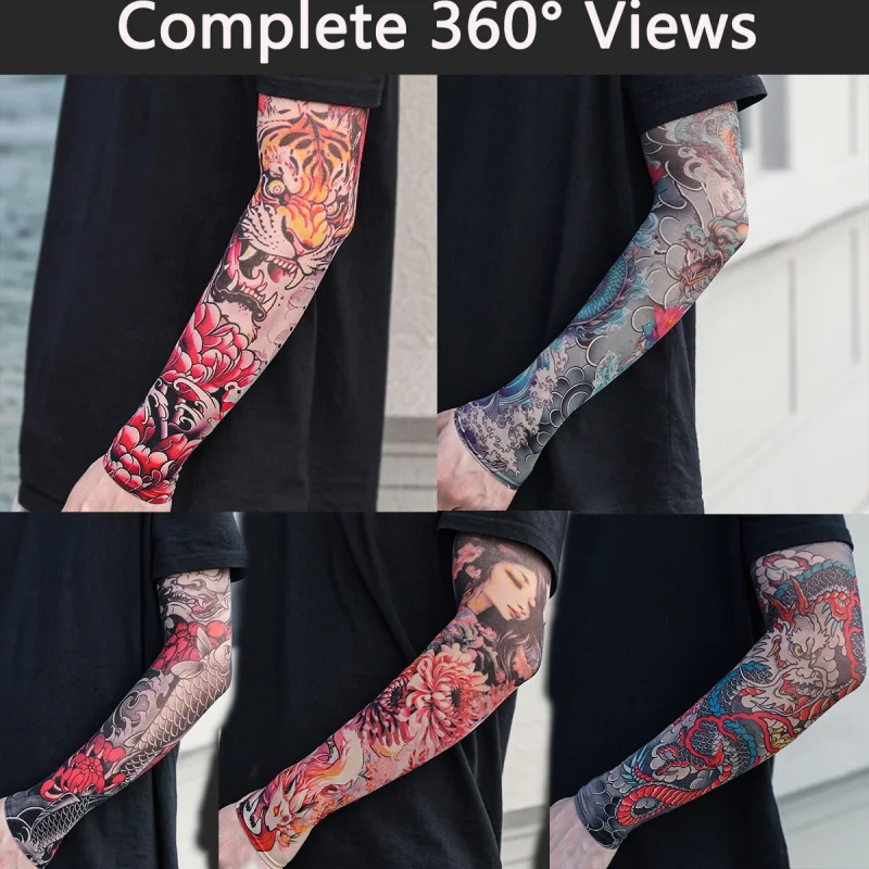 Tattoo Ice Sleeve Koi Dragon Tiger Fox Character Breathable Nylon Arm Covers Stretchable Cycling Driving Fishing Outdoor Unisex