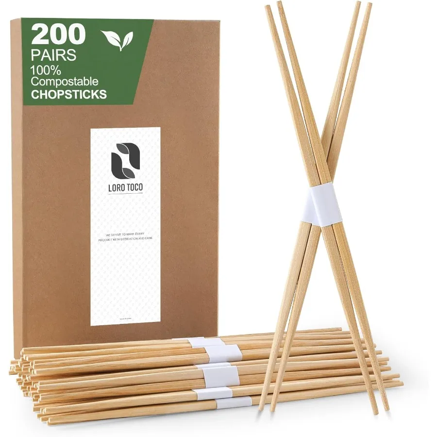 

200 пар одноразовых бамбуковых палочек для еды для японской столовой суши, отдельный дизайн с нескользящей поверхностью и заостренными кончиками, идеально подходит для