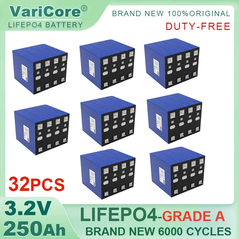 32pcs 3.2V 250Ah LiFePO4 Battery Lithium iron phosphate For 4s 12v 24v 36v Inverter Campers Golf Cart Off-Road Grade A TAX FREE