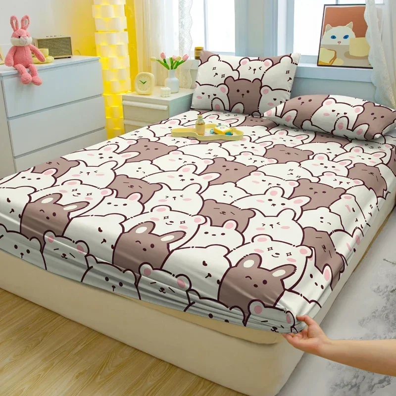 3-piece cartoon fun bear pattern matte three piece fitted sheet set, bedroom printed bed cover set, bedding